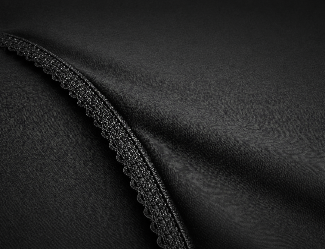 Gros plan sur la dentelle et les coutures d’une culotte menstruelle MOOPRA